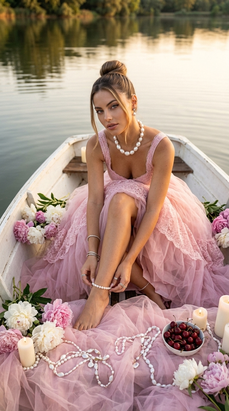 На лодке среди живых цветов
