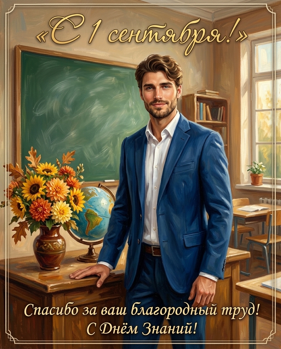 Открытка «Учитель с подсолнухами»