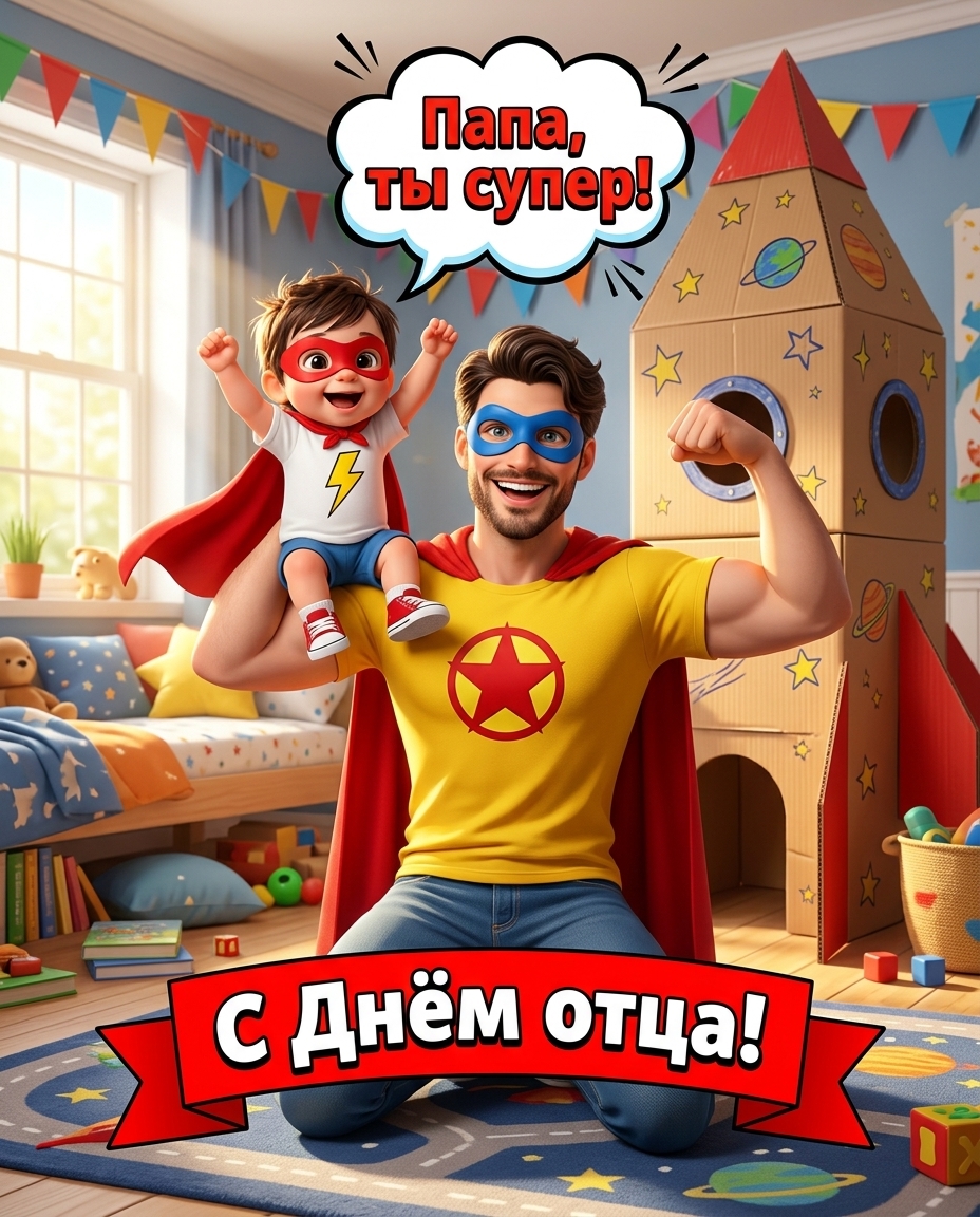 Открытка на День отца в стиле анимации