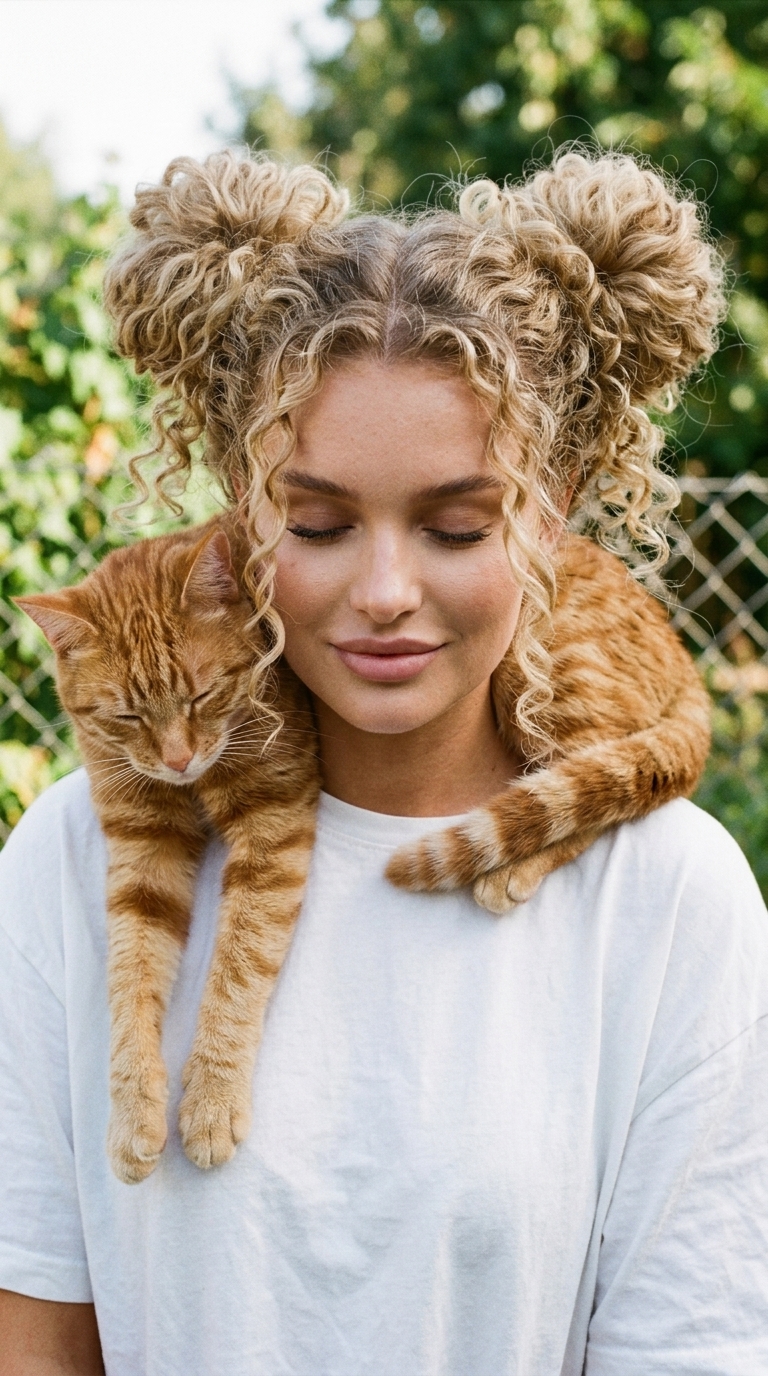 Девушка с котом на плечах
