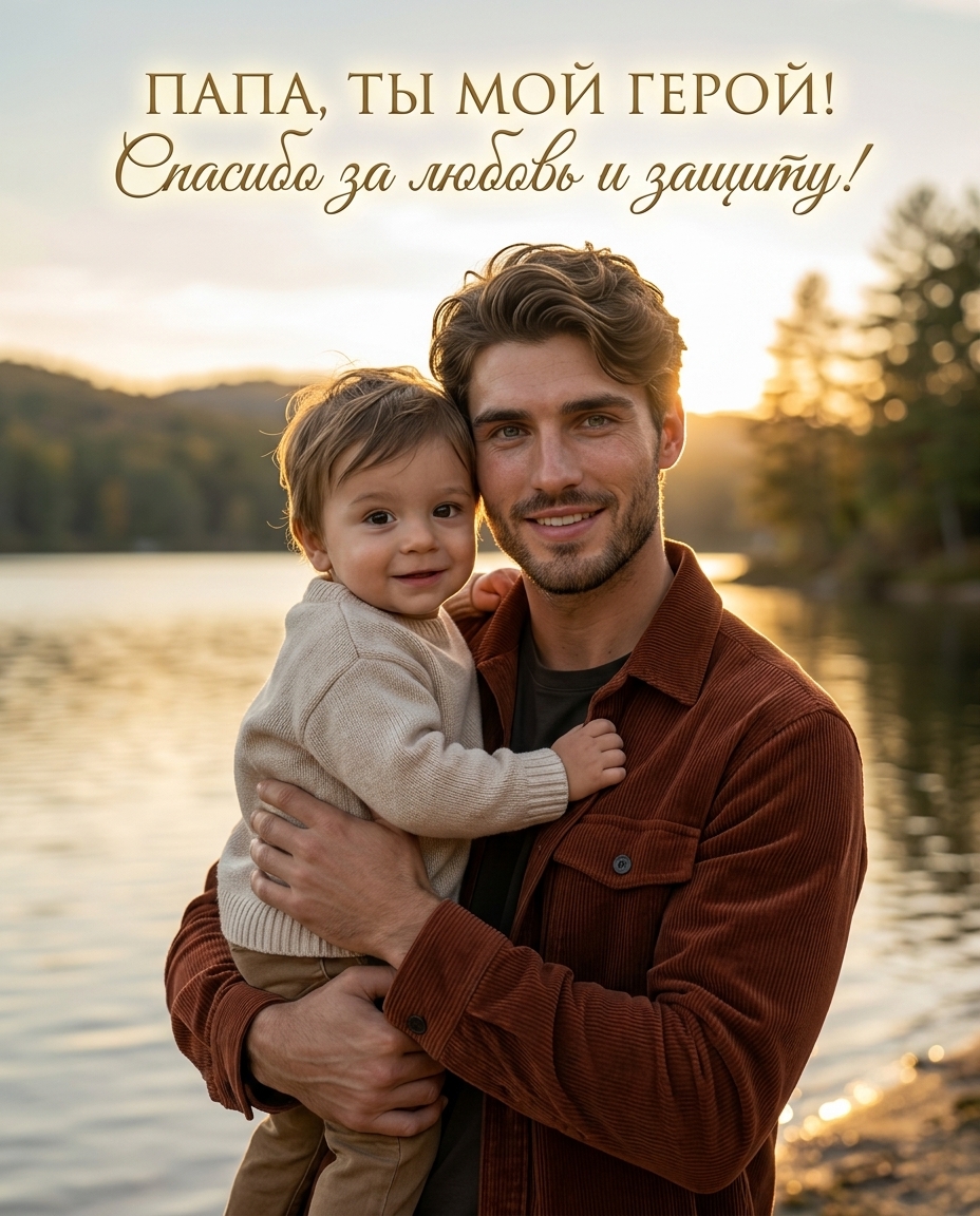 Открытка на День отца: папа и сын