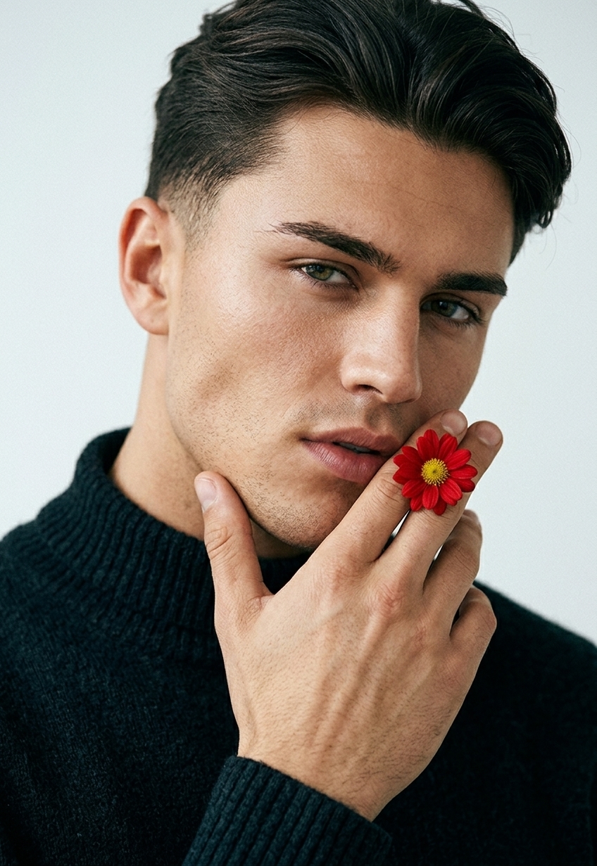 Портрет с красным цветком